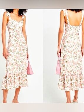 o.p.t. Floral Tie-Shoulder Ruffle Midi Dress